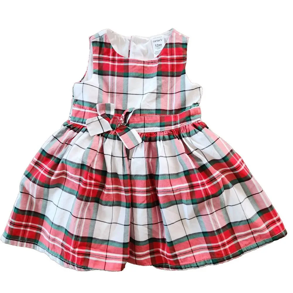 Carter’s Holiday Tartan Plaid Fit & Flare Christmas Dress Red Green 12M